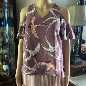 Ann Taylor factory petite flying swallows short sleeved blouse size xxsp